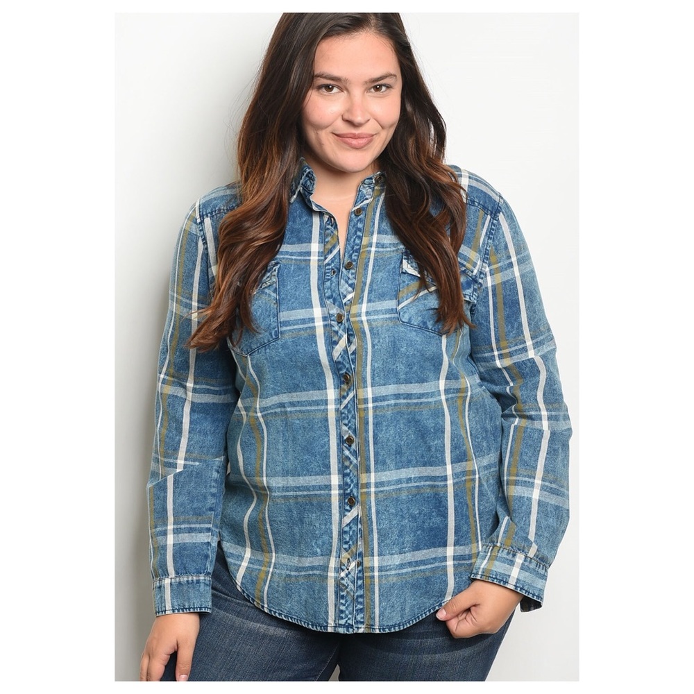 ➕Denim Checkered Top - Picture 3 of 4